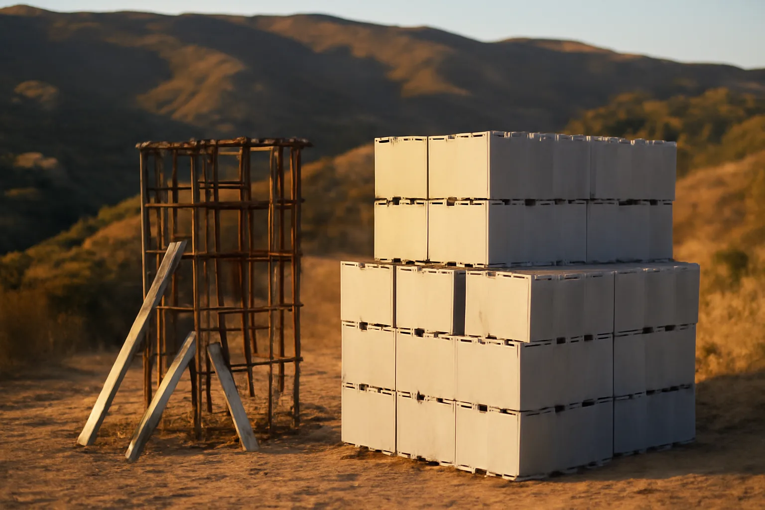 ICF forms and rebar on a California hillside building site