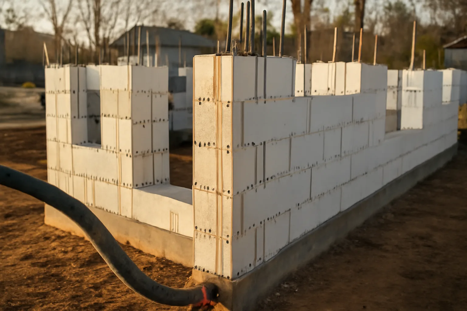 ICF foam block wall under construction at a Virginia residential job site