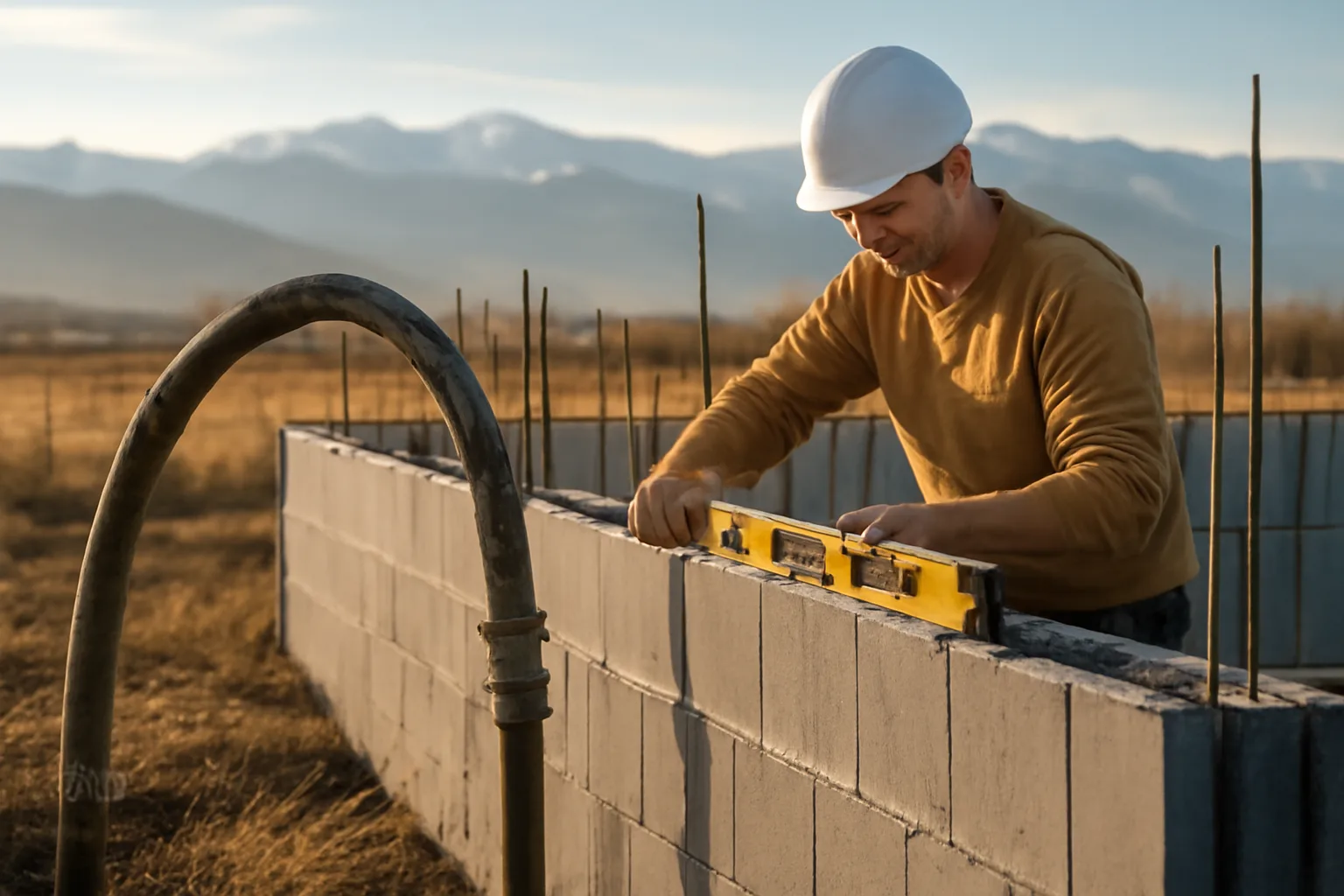 Worker checks an ICF wall form on a Colorado Front Range site