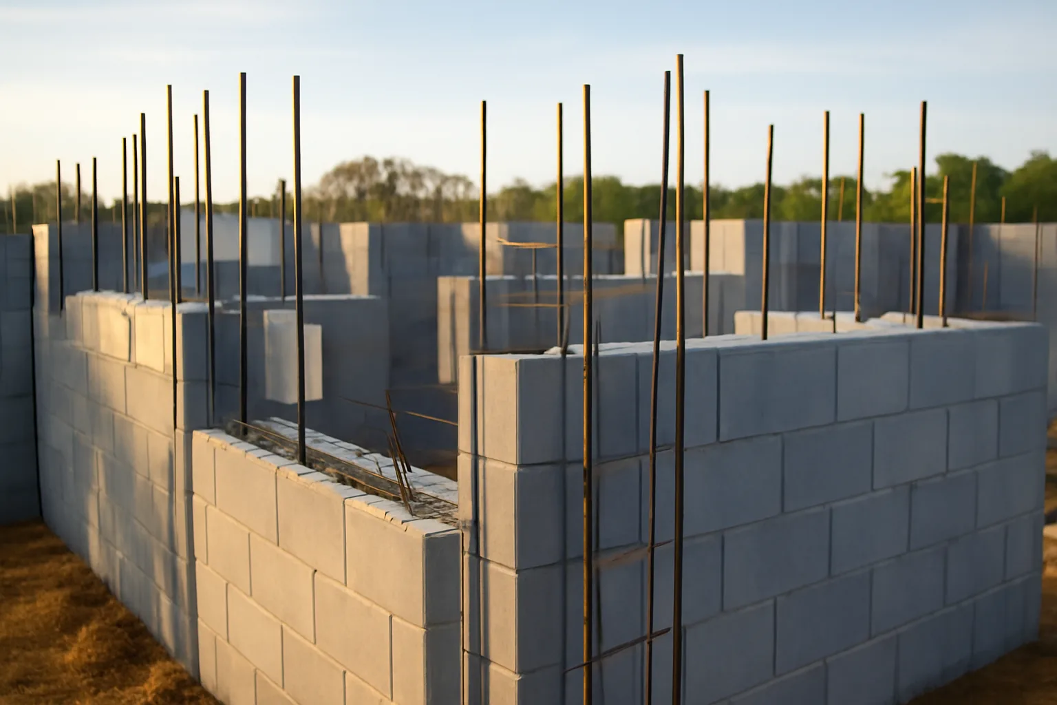 ICF foam block walls and rebar on a Virginia residential construction site