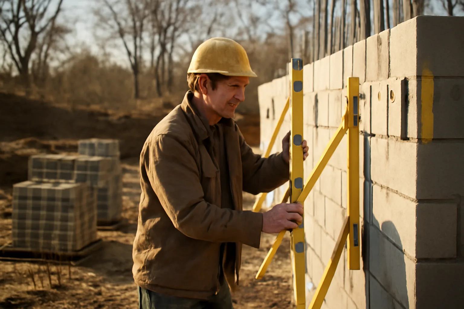 ICF blocks and braces on a late winter Connecticut foundation job