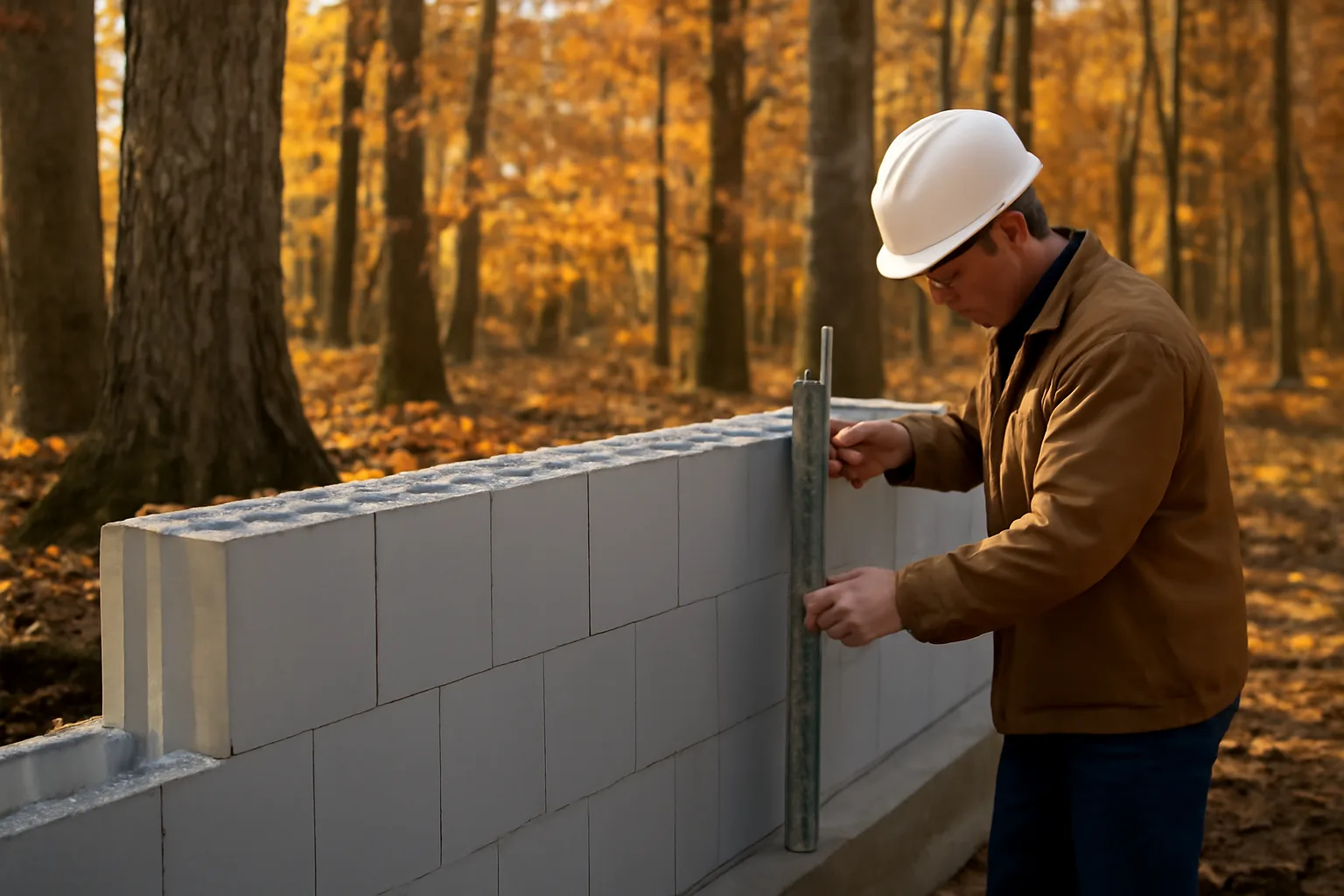 ICF blocks on a footing at a wooded Connecticut house site