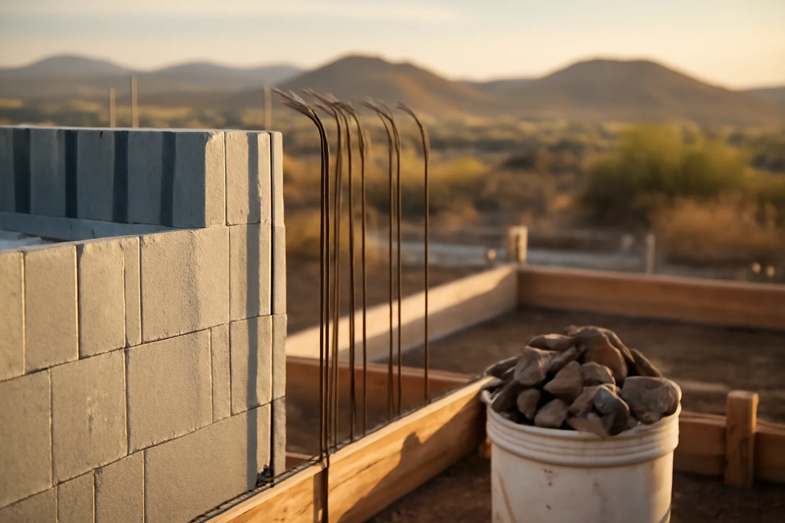 ICF foam blocks and rebar on an Arizona residential jobsite